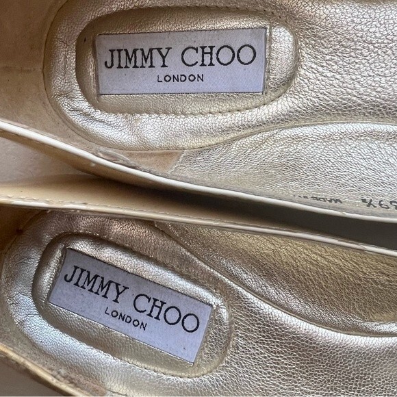 Jimmy Choo Tan Beige Ballet Flats with Sparkly Gold Toe Women EU 39.5 US 9 - 9.5 - Picture 9 of 14